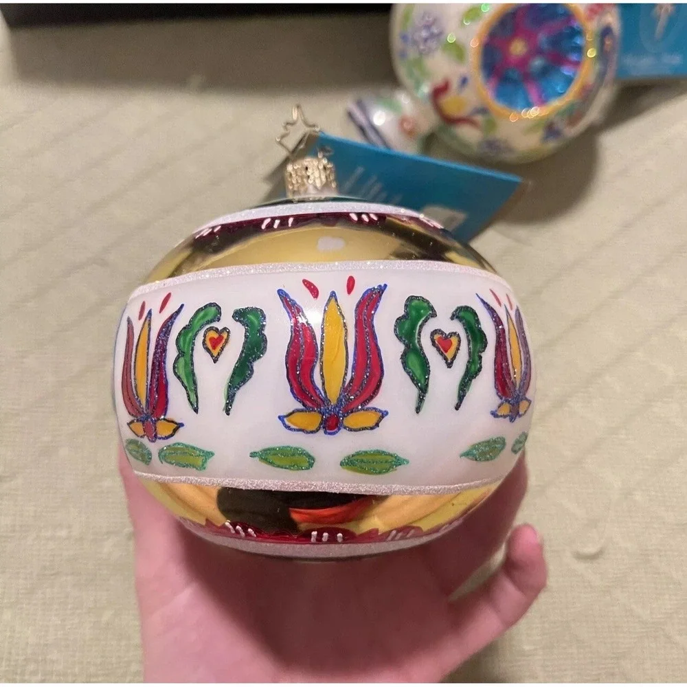 2 Christopher Radko Fantasia 20th Anniversary Glass Ornament Teardrop Peppermint